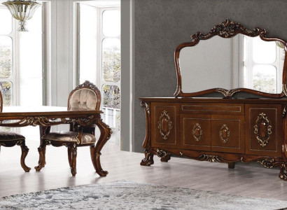 Set Chest of drawers with Mirror Group Suite Chests of drawers Wood Luxury Style Baroque 2-piece.